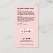 Carte De Visite Conseils d'après-soins Blushing Lip Beauté rose (Dos)