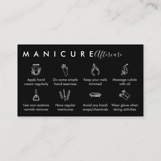Carte De Visite Conseils de soins après une manucure Black Top (Dos)