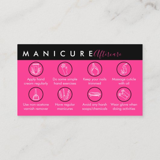 Carte De Visite conseils de soins après une manucure Rose Néon (Dos)