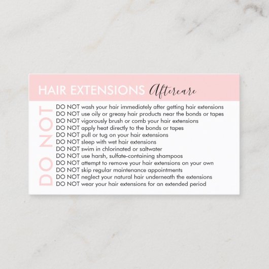 Carte De Visite Conseils de soins après-vente pour extensions de c (Dos)