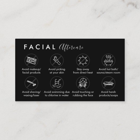 Carte De Visite Conseils de suivi pour le soin facial noir Post in (Dos)