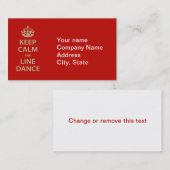 Carte De Visite Conserver le calme et la danse en ligne (Devant / Derrière)