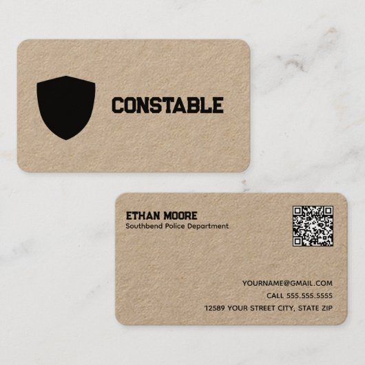 Carte De Visite Constable Police QR Lien vers le Conversation (Devant / Derrière)