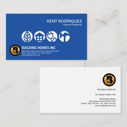Carte De Visite Constructeur bleu stupéfiant intelligent de (Devant / Derrière)