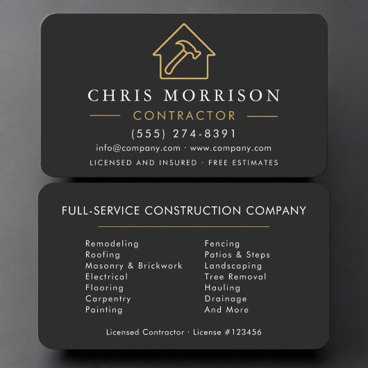 Carte De Visite Constructeur Construction Or Noir