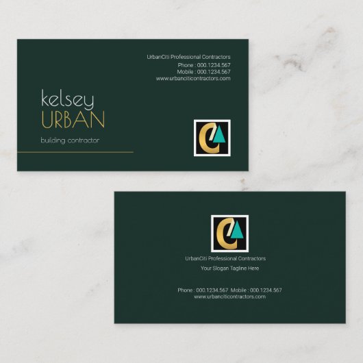 Carte De Visite Constructeur moderne professionnel simple de vert (Devant / Derrière)