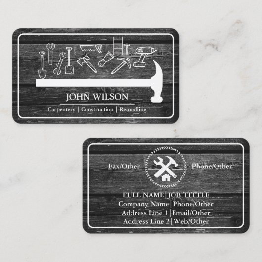 Carte De Visite Constructeur Professionnel Charpentier Outils Menu (Devant / Derrière)