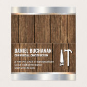 Carte De Visite Construction | Bois métallique | Outils de marteau (Extérieur déplié)