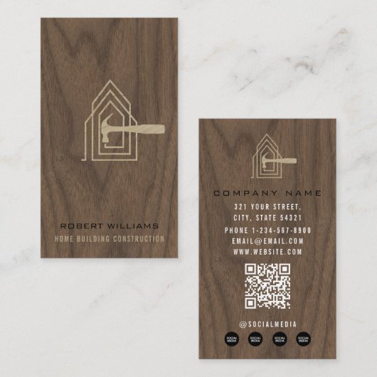 Carte De Visite Construction Bois Moderne Maison Bâtiment Lux (Devant / Derrière)