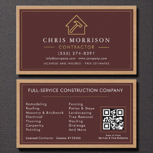 Carte De Visite Construction Burgundy Gold Bois Code QR