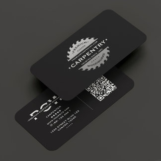 Carte De Visite Construction Carpenter noir argent scie moderne
