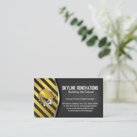 Carte De Visite Construction Caution | Hard Hat Helmet (Debout devant)