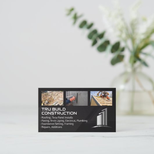 Carte De Visite Construction | Col bleu | Immobilier (Debout devant)