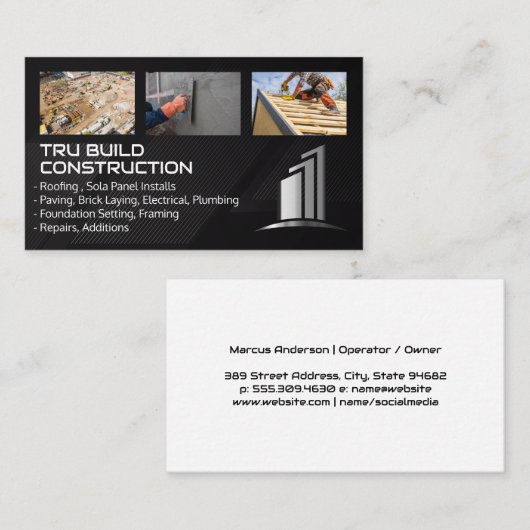 Carte De Visite Construction | Col bleu | Immobilier (Devant / Derrière)