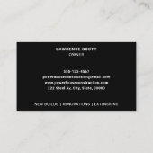 Carte De Visite Construction Company Ajouter votre logo noir (Dos)