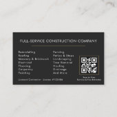 Carte De Visite Construction Company Black Gold Luxury QR Code (Dos)