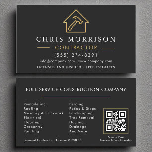 Carte De Visite Construction Company Black Gold Luxury QR Code