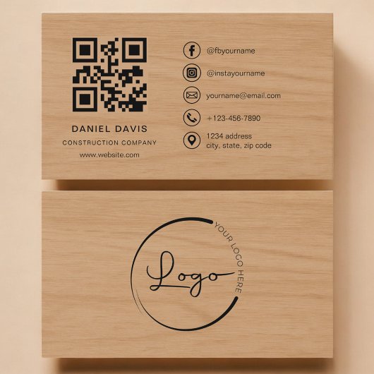 Carte De Visite Construction Company Wood Professional QR Code