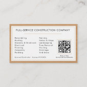 Carte De Visite Construction Construction Bois d'or blanc Code QR (Dos)
