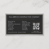 Carte De Visite Construction de bâtiment Black Faux Metal QR Code (Dos)