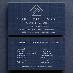 Carte De Visite Construction de bâtiment Luxe Bleu Nuit Argent