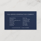 Carte De Visite Construction de bâtiment Luxe Bleu Nuit Argent (Dos)
