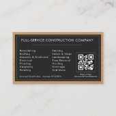 Carte De Visite Construction de bâtiment Noir Bois Bois QR Code (Dos)
