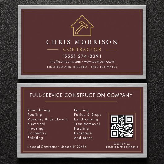 Carte De Visite Construction de bâtiments Code QR métallisé faux B