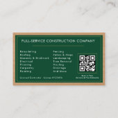 Carte De Visite Construction de bâtiments Green Gold Wood QR Code (Dos)