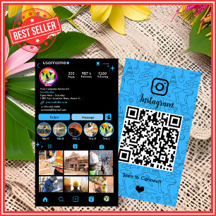 Carte De Visite Construction de bâtiments Instagram Bleu   Code QR