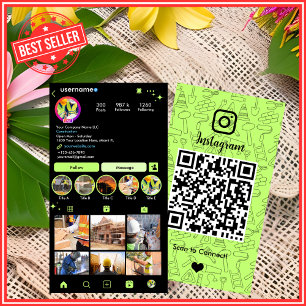Carte De Visite Construction de bâtiments Instagram QR Vert Citron