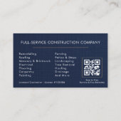 Carte De Visite Construction de bâtiments Lin Navy Blue (Dos)
