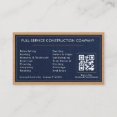 Carte De Visite Construction de bâtiments Lin Navy Blue Or Bois (Dos)