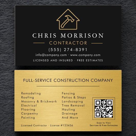 Carte De Visite Construction de bâtiments métalliques Code QR Noir