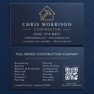 Carte De Visite Construction de bâtiments Navy Blue Metal