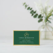 Carte De Visite Construction de bâtiments Vert Or Métal Code QR (Debout devant)