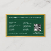 Carte De Visite Construction de bâtiments Vert Or Métal Code QR (Dos)