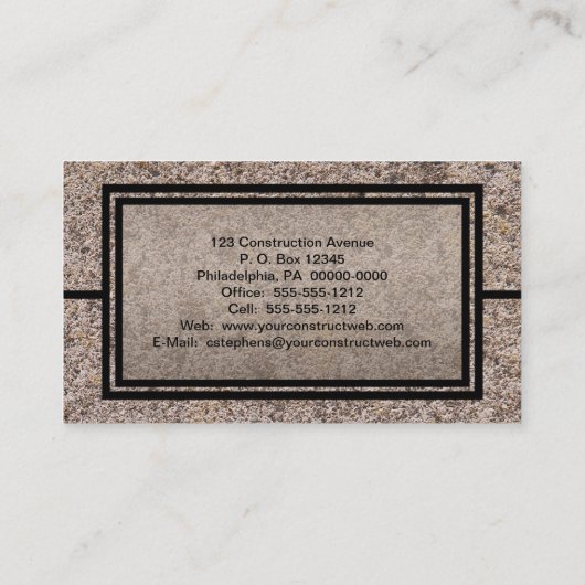 Carte De Visite Construction de béton rustique (Dos)