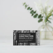 Carte De Visite Construction de gratte-ciel noir et blanc (Debout devant)