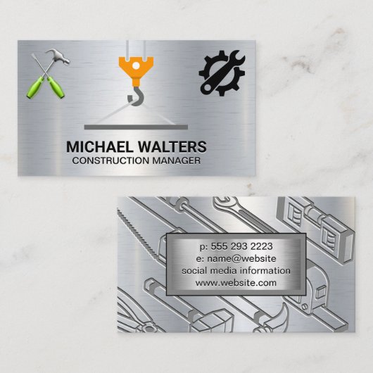 Carte De Visite Construction de grue à treuil | Outils de création (Devant / Derrière)