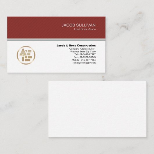 Carte De Visite Construction de maçonnerie en brique de pierre Mas (Devant / Derrière)