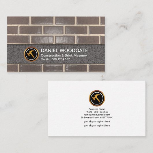 Carte De Visite Construction de maçonnerie propre simple de mur de (Devant / Derrière)