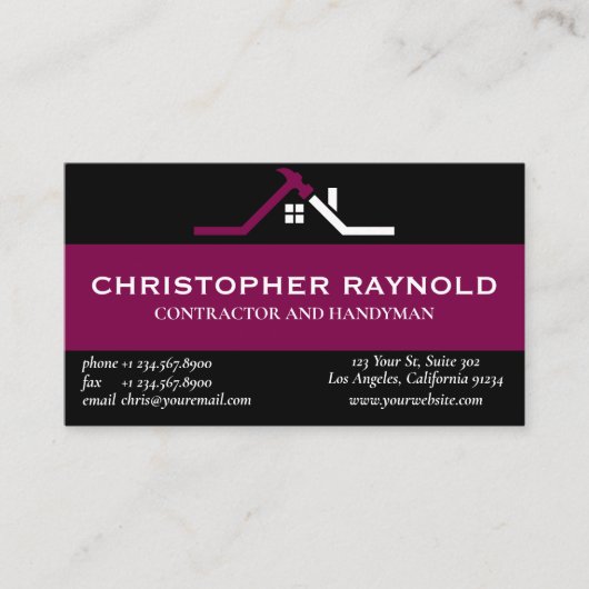 Carte De Visite Construction de maison sur mesure noire et vin (Devant)