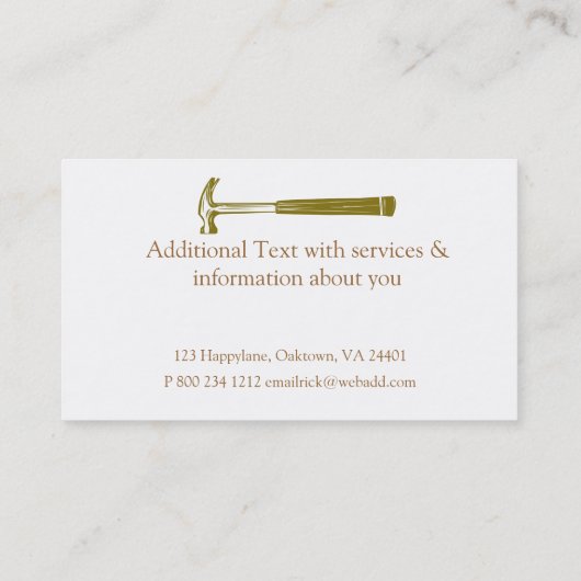 Carte De Visite Construction de menuisiers de menuiserie (Dos)