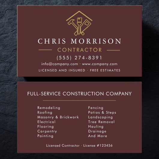 Carte De Visite Construction de Réparations de Maison de Luxe Bour