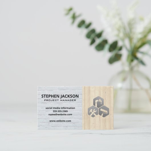 Carte De Visite Construction de services Mur en briques blanches | (Debout devant)