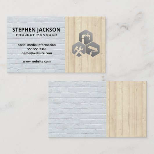 Carte De Visite Construction de services Mur en briques blanches | (Devant / Derrière)