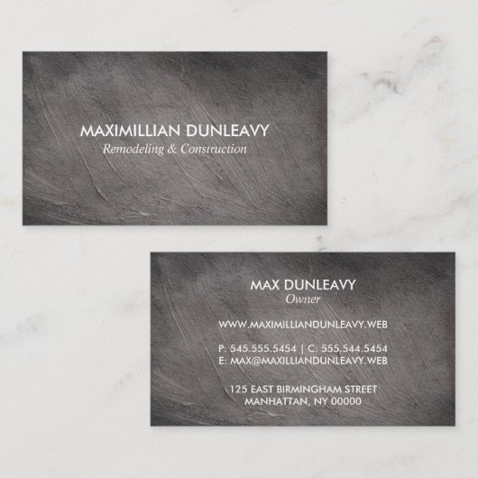 Carte De Visite Construction de stuc gris simple (Devant / Derrière)