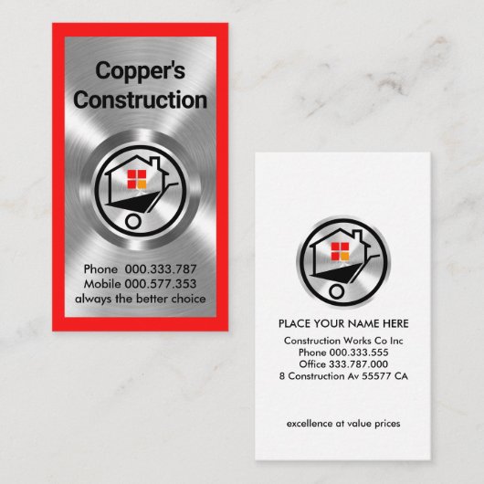 Carte De Visite Construction des ouvrages en métal argenté (Devant / Derrière)