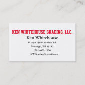 Carte De Visite Construction d'excavateur (Dos)